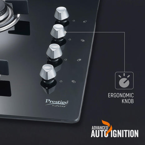 Prestige Marvella Hob Black Al - 4B (With Glass Top, 4 Unit Burners & Auto Ignition) 