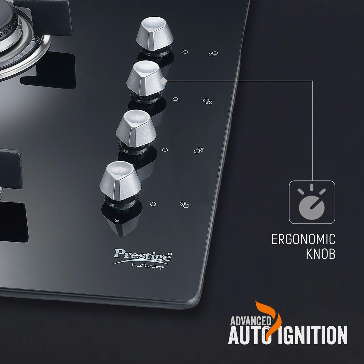 Prestige Marvella Hob Black Al - 4B (With Glass Top, 4 Unit Burners & Auto Ignition) 