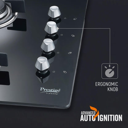 Prestige Marvella Hob Black Al - 4B (With Glass Top, 4 Unit Burners & Auto Ignition) 