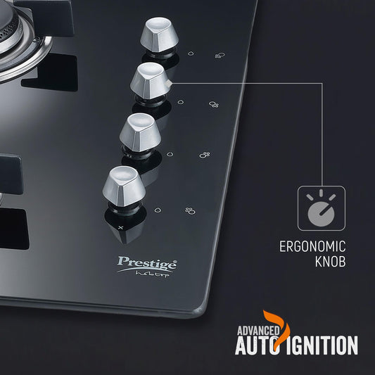 Prestige Marvella Hob Black Al - 4B (With Glass Top, 4 Unit Burners & Auto Ignition) 