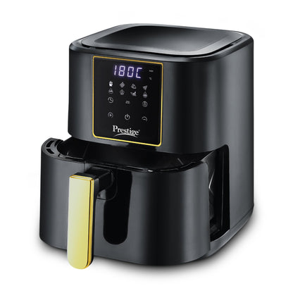 Prestige Nutrifry Electric Digital Air Fryer| 80% less Oil Consumption|4.5L Capacity |1200 Watts Power|Fry,Grill,Roast,Bake,Reheat|Digital Display with 8 Preset Menu|Easy to Clean Frying Basket|Black 