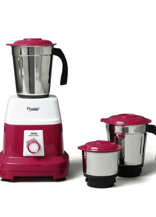 Prestige Orion 500 Watts Mixer Grinder with 3 Stainless Steel Jars |3 Super Efficient Stainless Blades |Sturdy Handles|Red & White 