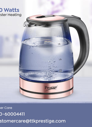 Prestige PKGB 1.8 Litre Electric Glass Kettle| LED Power Indicator| Borosilicate Glass| Automatic Power Cut-Off| Concealed Element| 360 Degree Swivel| Cool Touch Handle 