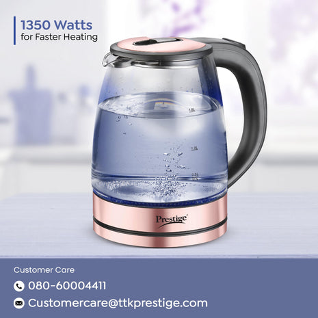 Prestige PKGB 1.8 Litre Electric Glass Kettle| LED Power Indicator| Borosilicate Glass| Automatic Power Cut-Off| Concealed Element| 360 Degree Swivel| Cool Touch Handle 