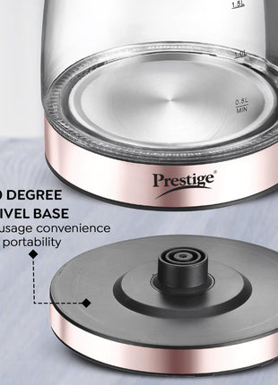 Prestige PKGB 1.8 Litre Electric Glass Kettle| LED Power Indicator| Borosilicate Glass| Automatic Power Cut-Off| Concealed Element| 360 Degree Swivel| Cool Touch Handle 