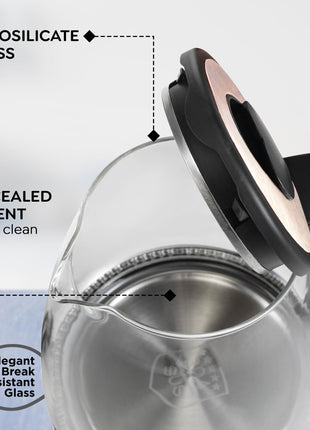 Prestige PKGB 1.8 Litre Electric Glass Kettle| LED Power Indicator| Borosilicate Glass| Automatic Power Cut-Off| Concealed Element| 360 Degree Swivel| Cool Touch Handle 