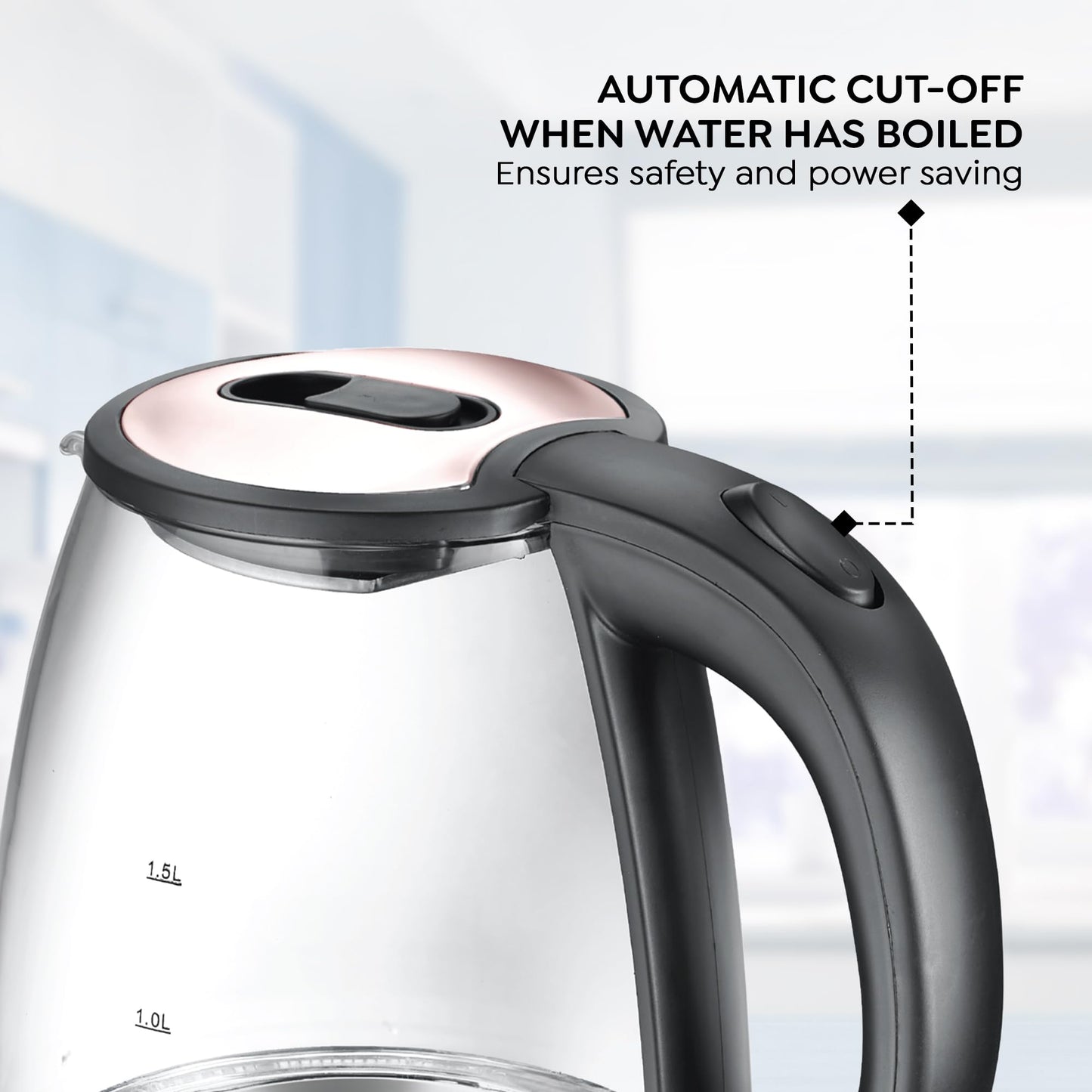 Prestige PKGB 1.8 Litre Electric Glass Kettle| LED Power Indicator| Borosilicate Glass| Automatic Power Cut-Off| Concealed Element| 360 Degree Swivel| Cool Touch Handle 