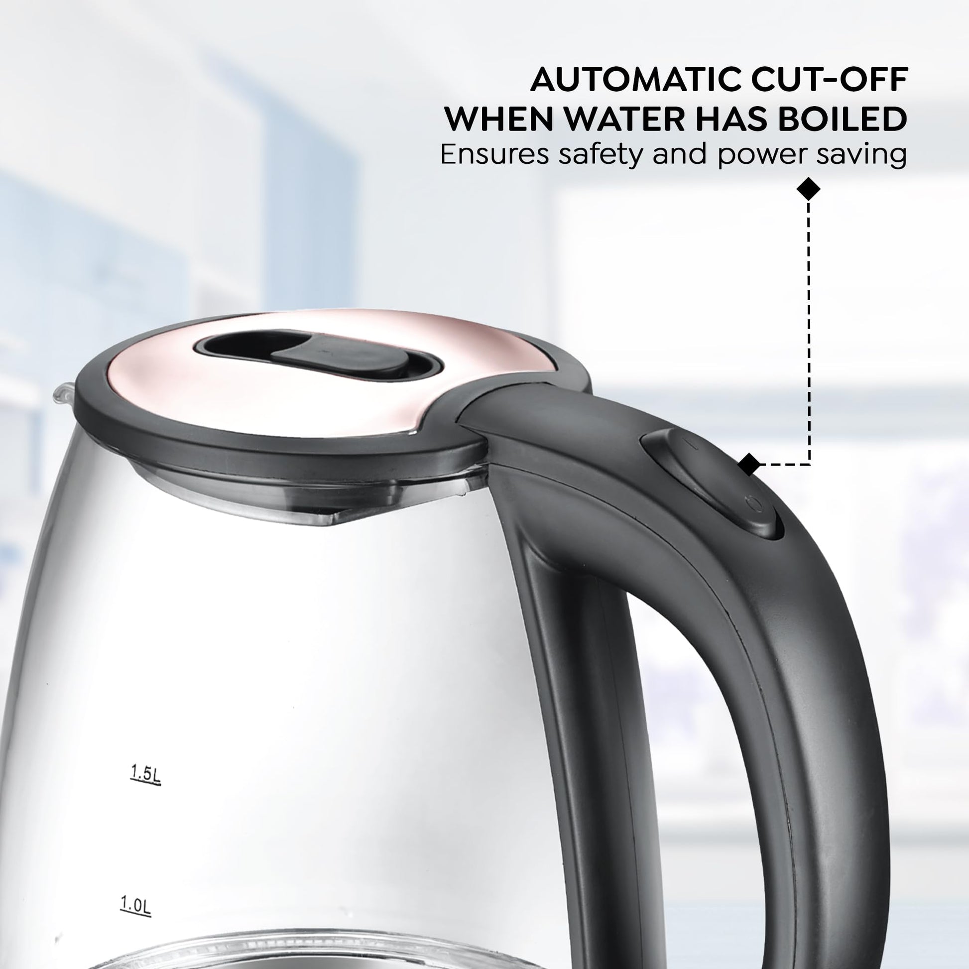 Prestige PKGB 1.8 Litre Electric Glass Kettle| LED Power Indicator| Borosilicate Glass| Automatic Power Cut-Off| Concealed Element| 360 Degree Swivel| Cool Touch Handle 
