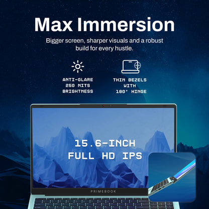 Primebook 2 Max 2025 (New Launch) | 8GB RAM, 256GB UFS Storage | 15.6-Inch Full HD IPS Display | 12hrs Battery | MediaTek Helio G99 | Android 15 (PrimeOS 3.0) | Backlit Keyboard | in-Built AI | Aqua 