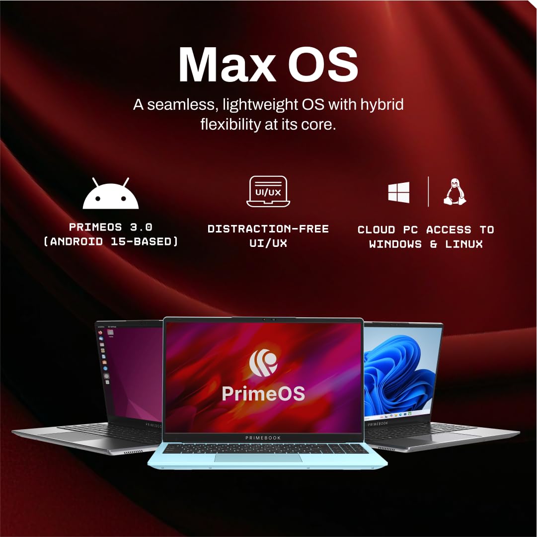Primebook 2 Max 2025 (New Launch) | 8GB RAM, 256GB UFS Storage | 15.6-Inch Full HD IPS Display | 12hrs Battery | MediaTek Helio G99 | Android 15 (PrimeOS 3.0) | Backlit Keyboard | in-Built AI (Gray) 