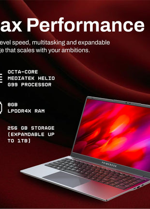 Primebook 2 Max 2025 (New Launch) | 8GB RAM, 256GB UFS Storage | 15.6-Inch Full HD IPS Display | 12hrs Battery | MediaTek Helio G99 | Android 15 (PrimeOS 3.0) | Backlit Keyboard | in-Built AI (Gray) 
