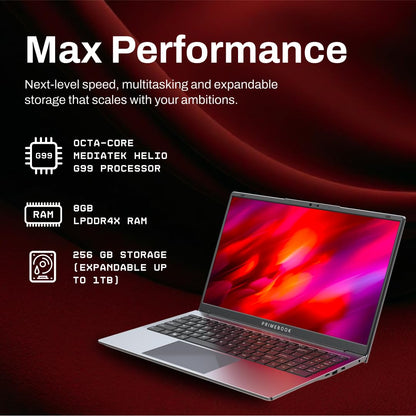 Primebook 2 Max 2025 (New Launch) | 8GB RAM, 256GB UFS Storage | 15.6-Inch Full HD IPS Display | 12hrs Battery | MediaTek Helio G99 | Android 15 (PrimeOS 3.0) | Backlit Keyboard | in-Built AI (Gray) 