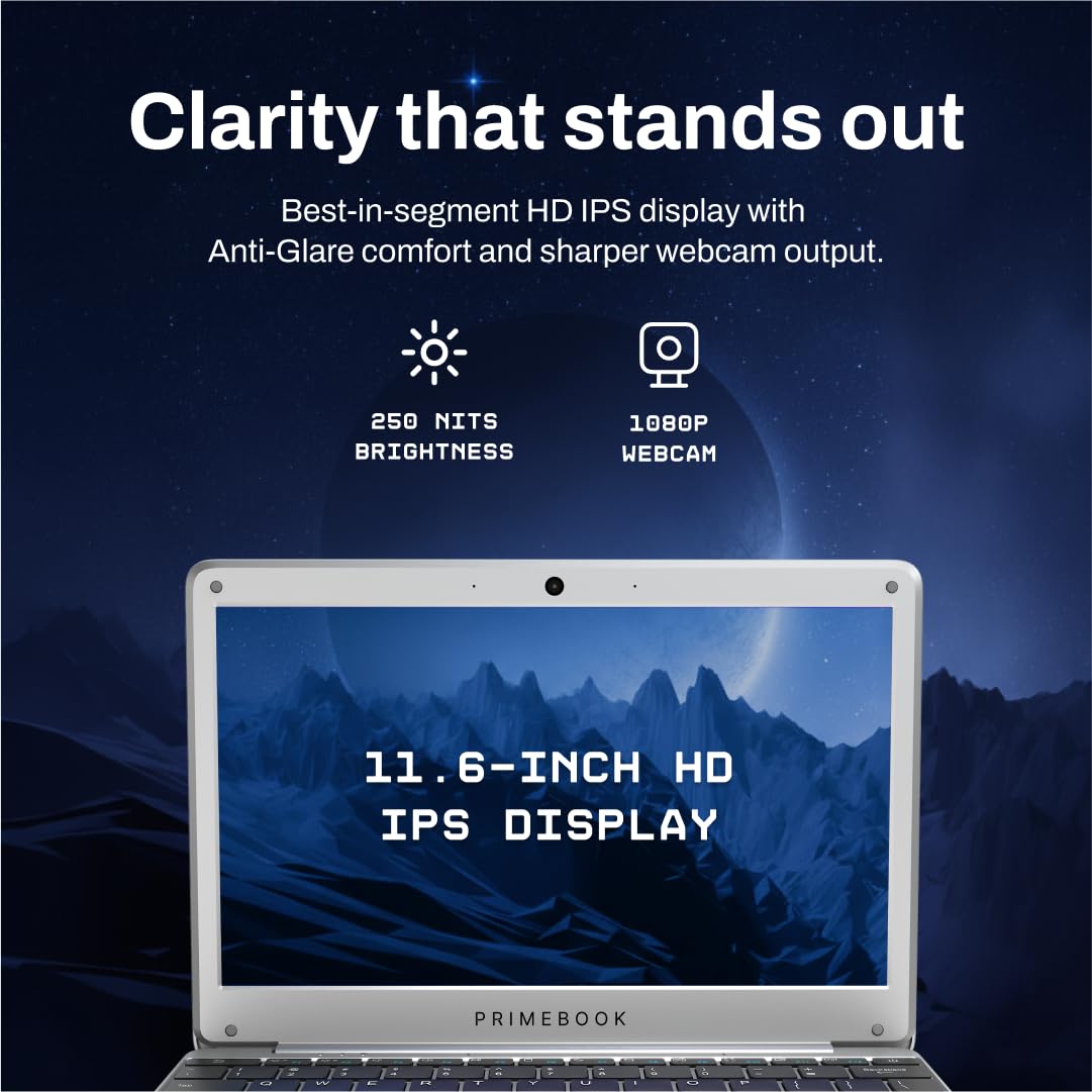 Primebook 2 Neo 2025 (New Launch) | 6GB RAM, 128GB Storage (Upgradable Upto 512GB) | MediaTek Helio G99 | Android 15 (PrimeOS3.0) | in-Built AI | 11.6” Thin & Light Laptop | Type-C, USB, MicroSD Ports 