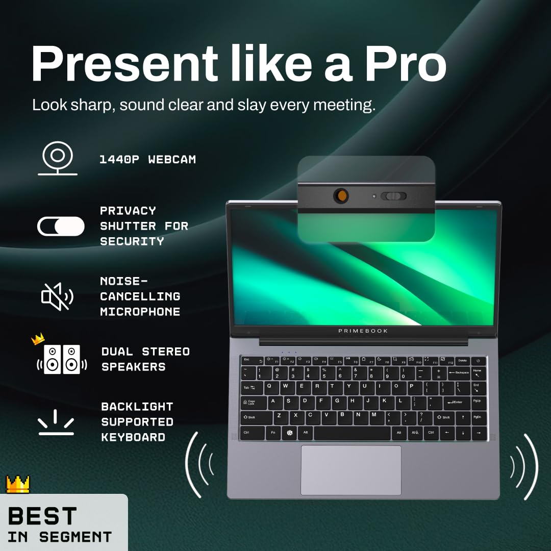 Primebook 2 Pro 2025 (New Launch) | 8GB RAM, 128GB UFS Storage | 14.1-Inch FHD IPS Display | 14 Hours Battery | MediaTek Helio G99 | Android 15 (PrimeOS 3.0) | Backlit Keyboard | in-Built AI | Gray 