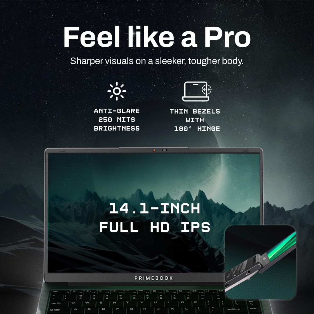 Primebook 2 Pro 2025 (New Launch) | 8GB RAM, 128GB UFS Storage | 14.1-Inch FHD IPS Display | 14 Hours Battery | MediaTek Helio G99 | Android 15 (PrimeOS 3.0) | Backlit Keyboard | in-Built AI | Gray 