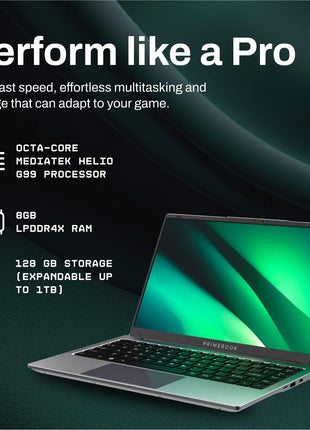 Primebook 2 Pro 2025 (New Launch) | 8GB RAM, 128GB UFS Storage | 14.1-Inch FHD IPS Display | 14 Hours Battery | MediaTek Helio G99 | Android 15 (PrimeOS 3.0) | Backlit Keyboard | in-Built AI (Gray) 