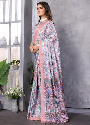 Priyashi Women Mysore Silk Art Silk Cotton Blend Printed Bollywood Saree With Blouse |saree for Women | silk saree | New Sari | Latest Saree_AZ-PY-P1-PUSHPA 09 