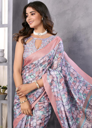 Priyashi Women Mysore Silk Art Silk Cotton Blend Printed Bollywood Saree With Blouse |saree for Women | silk saree | New Sari | Latest Saree_AZ-PY-P1-PUSHPA 09 