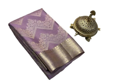 Pure Brocade Mysore Silk Sarees, Zari Weaving, Rich Pallu, Jacquard Blouse, Gold Zari, Lavender Saree 