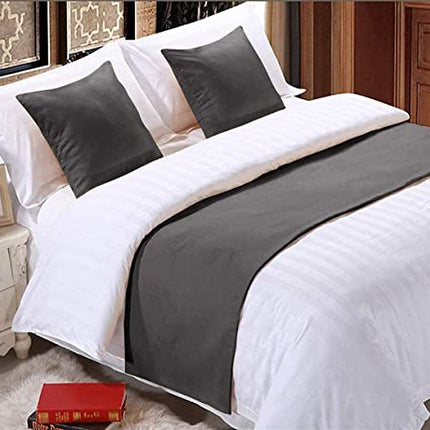Pure Dreams Solid Bed Runner with 4 Cushion Cover- Scarf Protector Slip Cover for Bedroom, Hotel, Wedding Room, 400TC & 100% Egyptian Cotton- Dark Grey (18" x 92") 