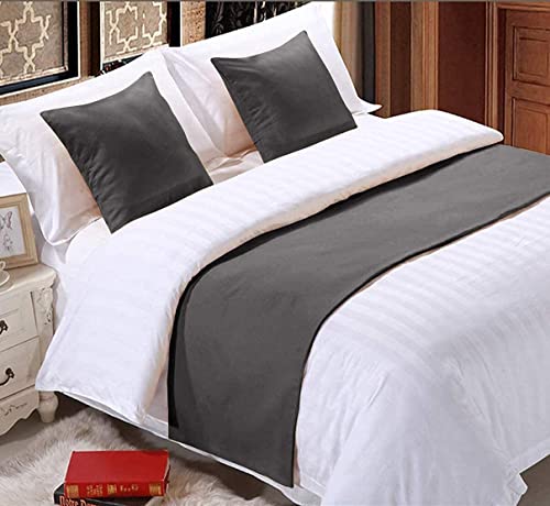 Pure Dreams Solid Bed Runner with 4 Cushion Cover- Scarf Protector Slip Cover for Bedroom, Hotel, Wedding Room, 400TC & 100% Egyptian Cotton- Dark Grey (18" x 92") 