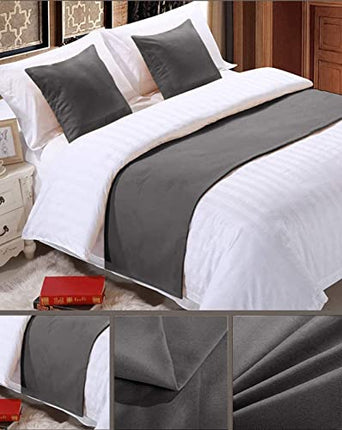 Pure Dreams Solid Bed Runner with 4 Cushion Cover- Scarf Protector Slip Cover for Bedroom, Hotel, Wedding Room, 400TC & 100% Egyptian Cotton- Dark Grey (18" x 92") 