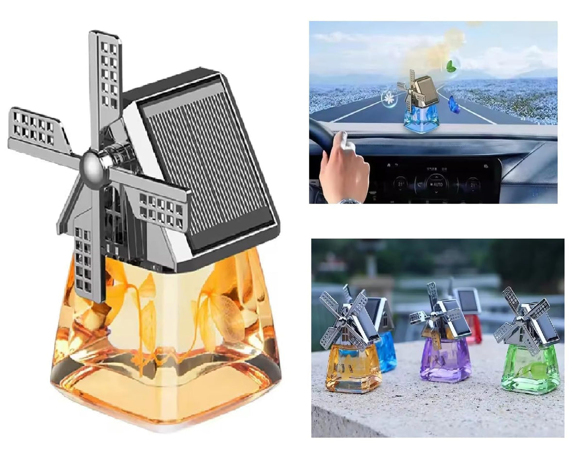 QAWACHH Windmill Dual Solar Panel Car Aroma Perfume with Rotating fan All Cars 
