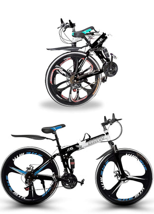 QUESEC BMV Foldable Bike 21-Speed Gears for Urban Commuters - Cycle for Adults, Gear Cycle for Boys Dual Disc Brakes Hydraulic Suspension Strong Carbon Steel Frame Bicycle for Men Adult and Teens 