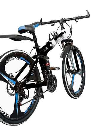 QUESEC BMV Foldable Bike 21-Speed Gears for Urban Commuters - Cycle for Adults, Gear Cycle for Boys Dual Disc Brakes Hydraulic Suspension Strong Carbon Steel Frame Bicycle for Men Adult and Teens 