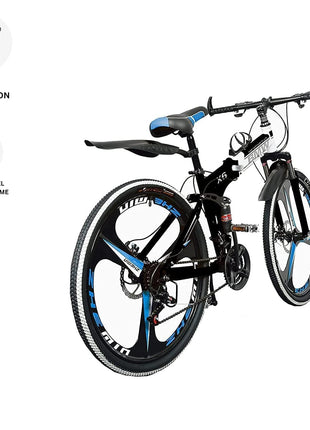 QUESEC BMV Foldable Bike 21-Speed Gears for Urban Commuters - Cycle for Adults, Gear Cycle for Boys Dual Disc Brakes Hydraulic Suspension Strong Carbon Steel Frame Bicycle for Men Adult and Teens 