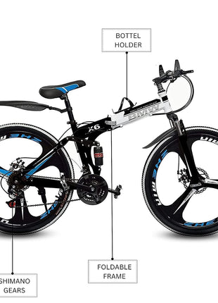 QUESEC BMV Foldable Bike 21-Speed Gears for Urban Commuters - Cycle for Adults, Gear Cycle for Boys Dual Disc Brakes Hydraulic Suspension Strong Carbon Steel Frame Bicycle for Men Adult and Teens 