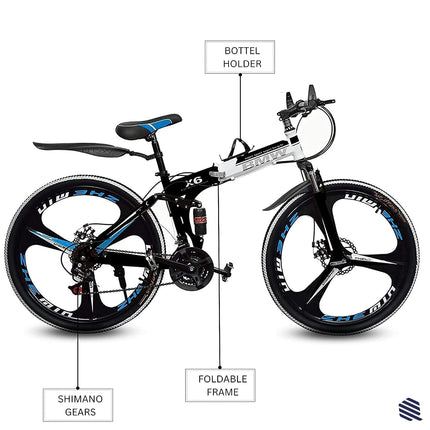 QUESEC BMV Foldable Bike 21-Speed Gears for Urban Commuters - Cycle for Adults, Gear Cycle for Boys Dual Disc Brakes Hydraulic Suspension Strong Carbon Steel Frame Bicycle for Men Adult and Teens 