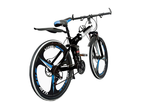 QUESEC BMV Foldable Bike 21-Speed Gears for Urban Commuters - Cycle for Adults, Gear Cycle for Boys Dual Disc Brakes Hydraulic Suspension Strong Carbon Steel Frame Bicycle for Men Adult and Teens 
