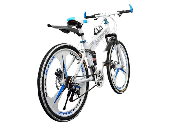 QUESEC BMV Foldable Cycle for Men | 26-Inch MTB Mountain Bicycle with 21-Speed Gears, Dual Disc Brakes, Hydraulic Suspension, Alloy Mag Wheels | Folding Sports Bike for Adults (White) 