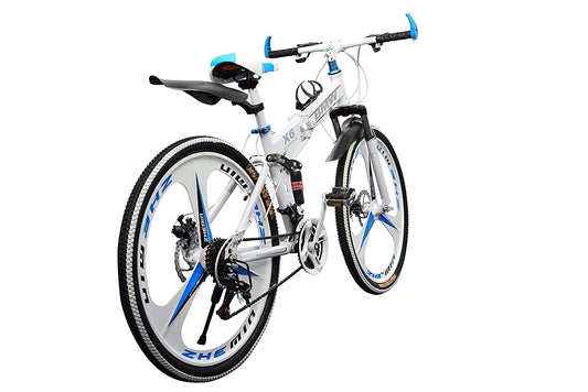 QUESEC BMV Foldable Cycle for Men | 26-Inch MTB Mountain Bicycle with 21-Speed Gears, Dual Disc Brakes, Hydraulic Suspension, Alloy Mag Wheels | Folding Sports Bike for Adults (White) 