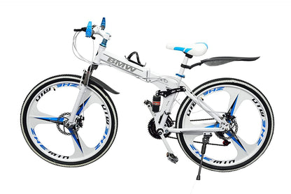 QUESEC BMV Foldable Cycle for Men | 26-Inch MTB Mountain Bicycle with 21-Speed Gears, Dual Disc Brakes, Hydraulic Suspension, Alloy Mag Wheels | Folding Sports Bike for Adults (White) 