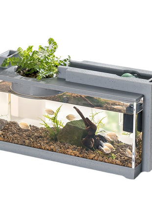 Qpets® Small Fish Tank for Betta Fish with LED Light & Air Pump | USB Powered Desktop Aquarium | Hydroponics Pot | Stylish Home Office Decor (31.5×13×16.5cm) 