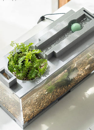 Qpets® Small Fish Tank for Betta Fish with LED Light & Air Pump | USB Powered Desktop Aquarium | Hydroponics Pot | Stylish Home Office Decor (31.5×13×16.5cm) 