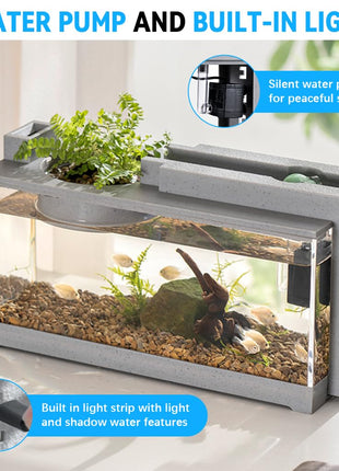 Qpets® Small Fish Tank for Betta Fish with LED Light & Air Pump | USB Powered Desktop Aquarium | Hydroponics Pot | Stylish Home Office Decor (31.5×13×16.5cm) 