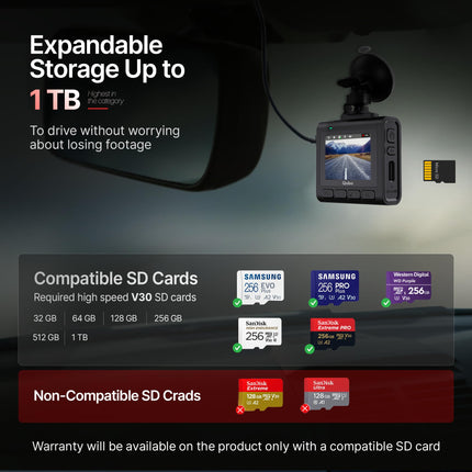 Qubo Car Dashcam Pro 2.7K | Dual Channel | Hero Group | NightPulse Vision | 5MP QHD+ Front (140°), 2MP FHD Rear | G-Sensor | 2" LCD | Built-in GPS, Wi-Fi, Mic | App | Up to 1TB Storage| Made in India 