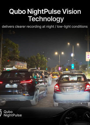 Qubo Car Dashcam Pro 2.7K | Dual Channel | Hero Group | NightPulse Vision | 5MP QHD+ Front (140°), 2MP FHD Rear | G-Sensor | 2" LCD | Built-in GPS, Wi-Fi, Mic | App | Up to 1TB Storage| Made in India 