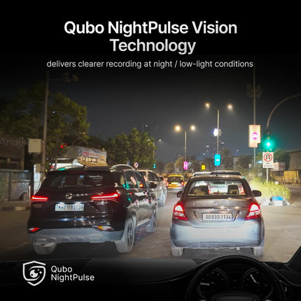 Qubo Car Dashcam Pro 2.7K | Dual Channel | Hero Group | NightPulse Vision | 5MP QHD+ Front (140°), 2MP FHD Rear | G-Sensor | 2" LCD | Built-in GPS, Wi-Fi, Mic | App | Up to 1TB Storage| Made in India 