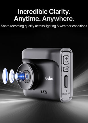 Qubo Car Dashcam Pro 2.7K | Dual Channel | Hero Group | NightPulse Vision | 5MP QHD+ Front (140°), 2MP FHD Rear | G-Sensor | 2" LCD | Built-in GPS, Wi-Fi, Mic | App | Up to 1TB Storage| Made in India 