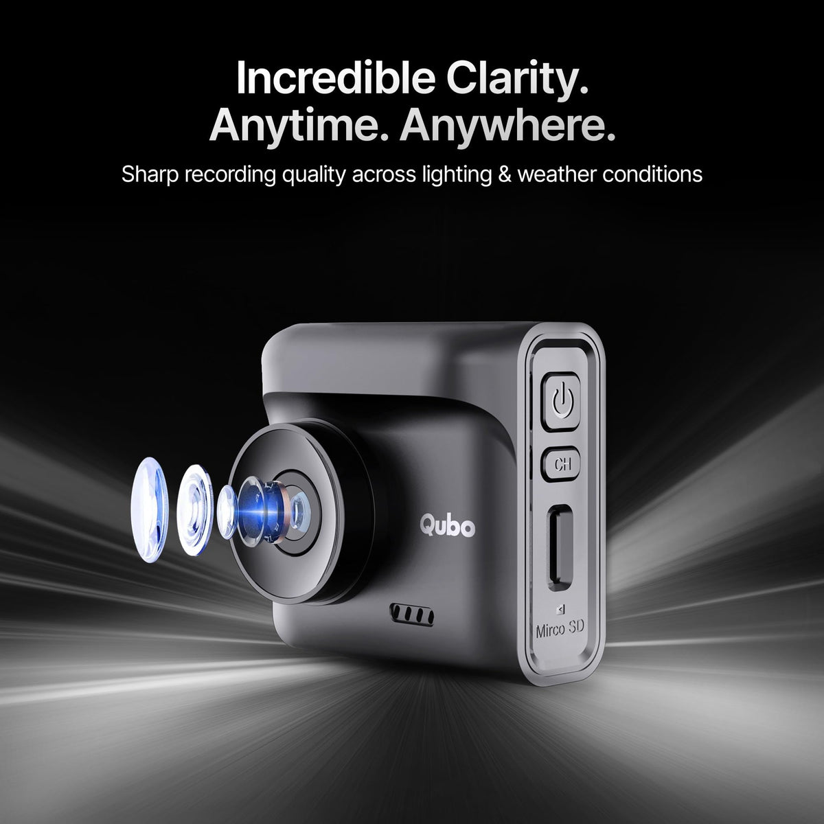 Qubo Car Dashcam Pro 2.7K | Dual Channel | Hero Group | NightPulse Vision | 5MP QHD+ Front (140°), 2MP FHD Rear | G-Sensor | 2" LCD | Built-in GPS, Wi-Fi, Mic | App | Up to 1TB Storage| Made in India 