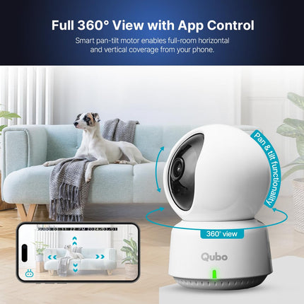 Qubo Smart 360° 3MP [2K] Wi-Fi Security Camera [Model 2.0] by Hero Group | Indoor CCTV Cam for Home | AI Person Detection | Auto-Alarm | App Alerts| NightPulse Vision| SD&Cloud Storage | Made in India 