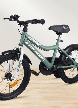 R for Rabbit Cruize Bicycle for Kids 16T Inch Cycle with Training Wheels for 4 to 7 Years Baby Boys & Girls of Upto 40 Kgs Weight Capacity - 90% Installed (Olive Green),Rigid 