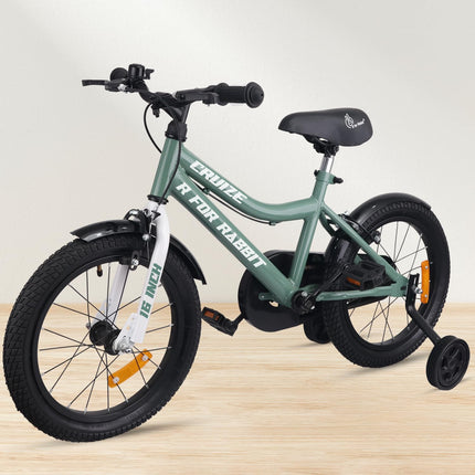 R for Rabbit Cruize Bicycle for Kids 16T Inch Cycle with Training Wheels for 4 to 7 Years Baby Boys & Girls of Upto 40 Kgs Weight Capacity - 90% Installed (Olive Green),Rigid 