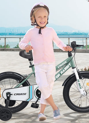 R for Rabbit Cruize Bicycle for Kids 16T Inch Cycle with Training Wheels for 4 to 7 Years Baby Boys & Girls of Upto 40 Kgs Weight Capacity - 90% Installed (Olive Green),Rigid 