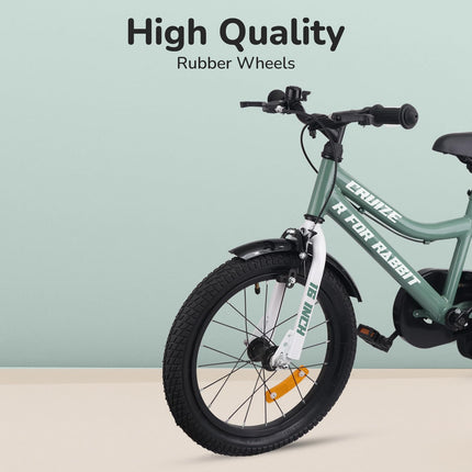 R for Rabbit Cruize Bicycle for Kids 16T Inch Cycle with Training Wheels for 4 to 7 Years Baby Boys & Girls of Upto 40 Kgs Weight Capacity - 90% Installed (Olive Green),Rigid 