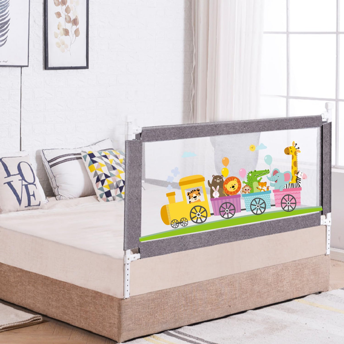 R for Rabbit Safari Baby Bed Rail, (Pack of 1) One Side Bed Protector 177 x 100 cm, Anti-Fall Safeguard Toddler Safety, Adjustable Height & Foldable with Storage Pocket for Kids 5.8 x 3 ft(Grey) 